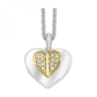 3D Pave Heart Pendant Necklace with .05ctw in 10k Gold and Silver