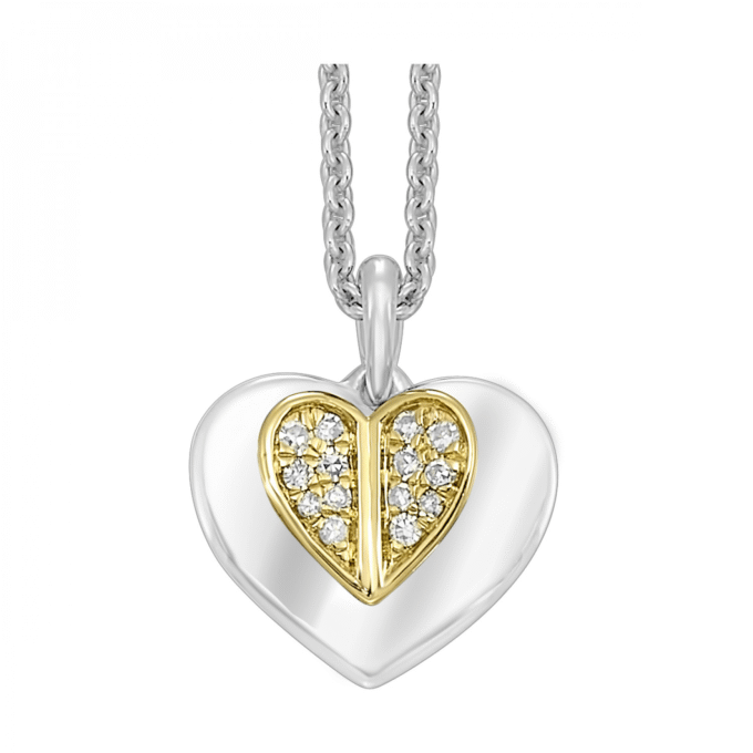 3D Pave Heart Pendant Necklace with .05ctw in 10k Gold and Silver