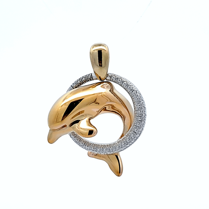 Charming 14K Two-Tone Dolphin Pendant Necklace