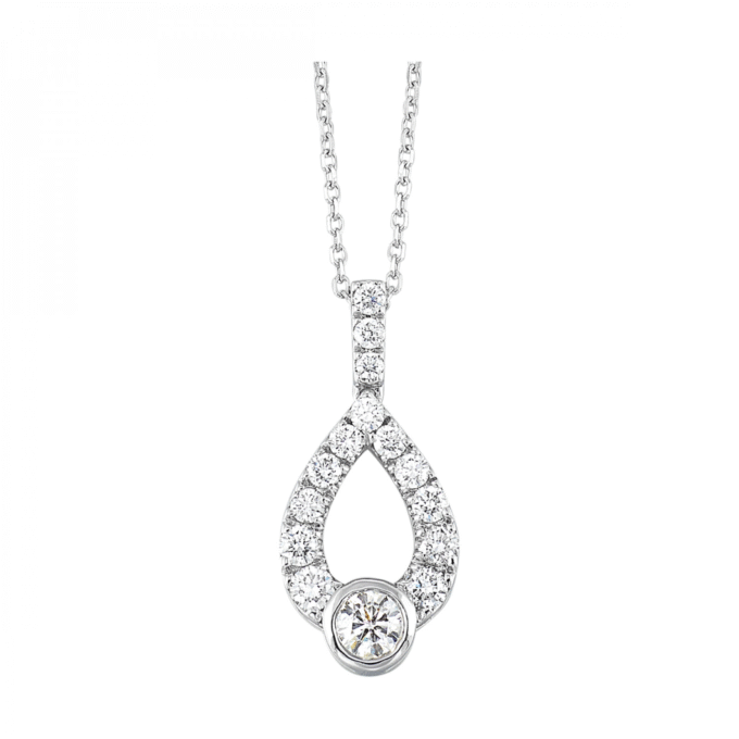 Teardrop Pendant Necklace with .20ctw Round Diamonds in Sterling Silver