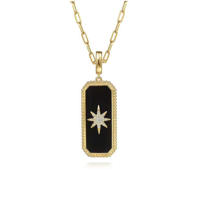 Gabriel & Co Black Onyx Medallion Pendant with .13ctw Diamonds in 14k Yellow Gold
