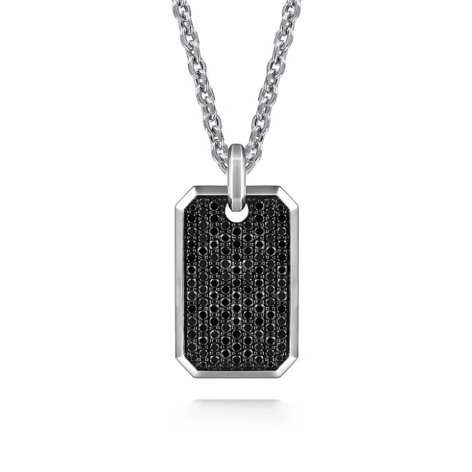 Gabriel Black Spinel Dog Tag with 22" Curb Chain in Silver
