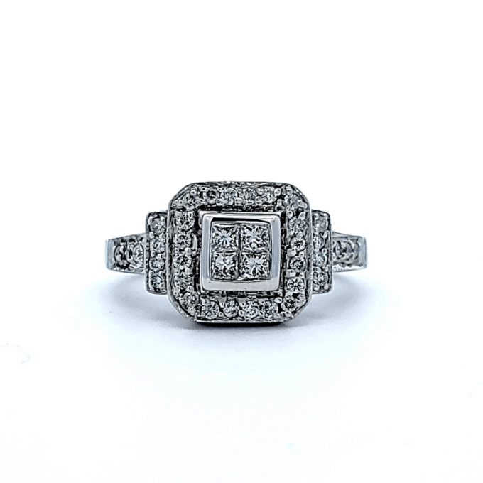14K White Gold Cushion Halo Fashion Ring with 0.50ctw Diamonds