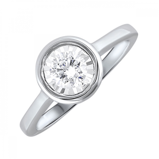 True Reflections Solitaire Engagement Ring with 1/6ct Round Diamond in 14k White Gold