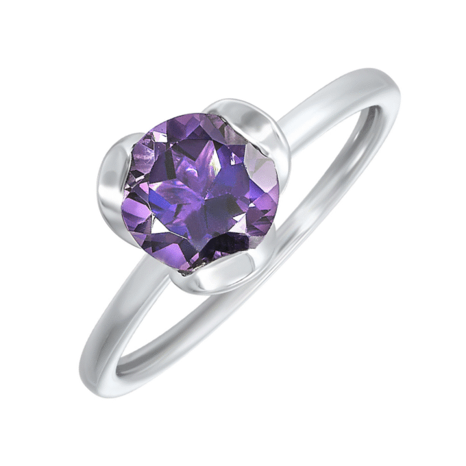 Amethyst Solitaire Birthstone Ring in Sterling Silver