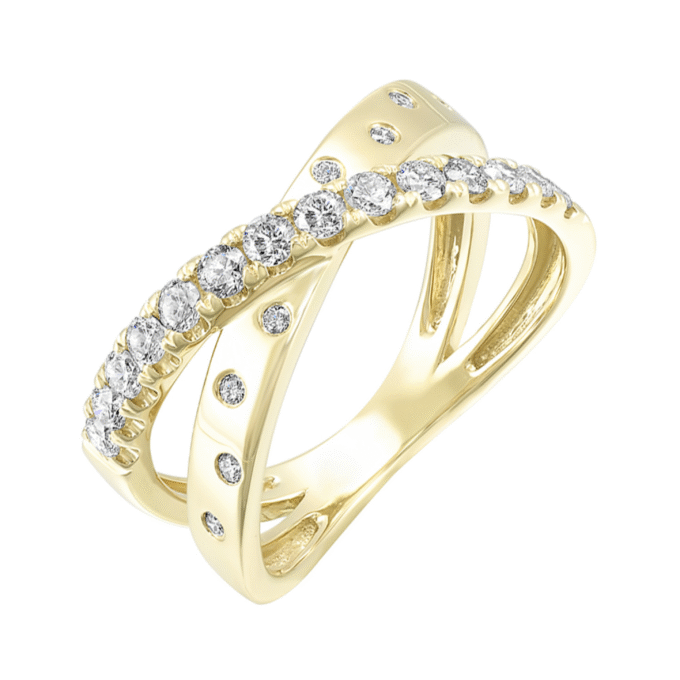 X Design Fashion Ring with .50ctw Round Diamonds in 14k Yellow Gold