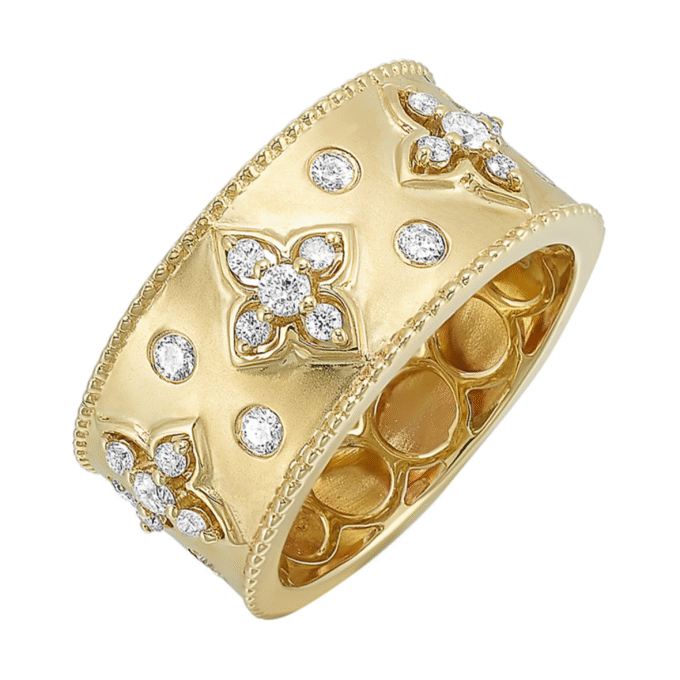 Wide Satin Fashion Ring with .50ctw Round Diamonds in 14k Yellow Gold