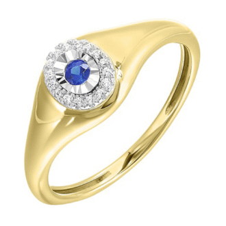 Signet Fashion Ring with .05ctw Round Diamonds and Oval Sapphire in 10k Yellow Gold