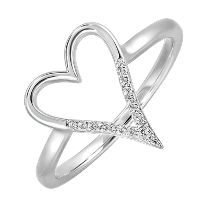 Heart Fashion Ring with .05ctw Round Diamonds in Sterling Silver