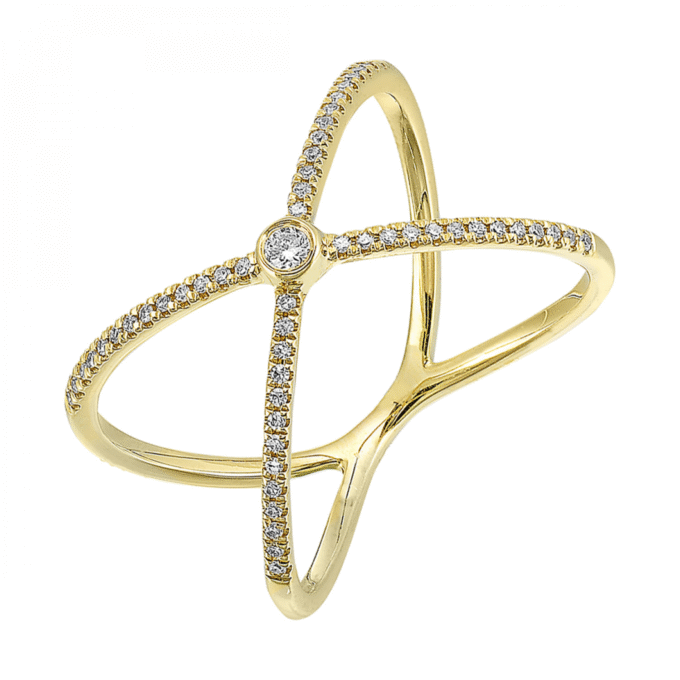 "X" Design Fashion Ring with .17ctw Round Diamonds in 14k Yellow Gold