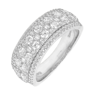 Triple Row Fashion Band with 1.00ctw Round and Baguette Diamonds in 10k White Gold