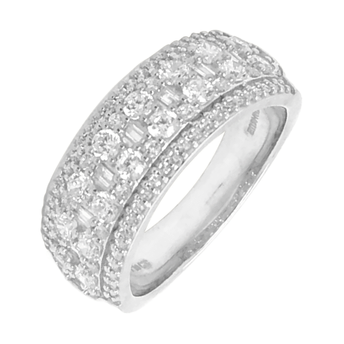 Triple Row Fashion Band with 1.00ctw Round and Baguette Diamonds in 10k White Gold