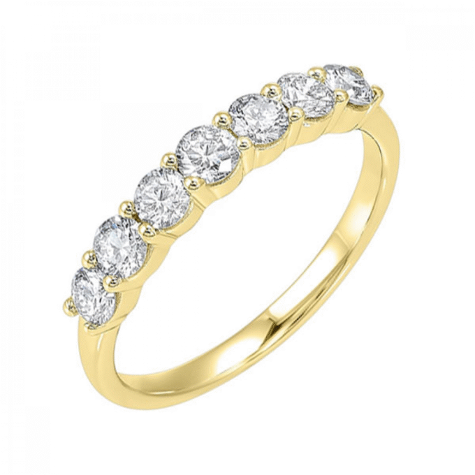 7 Stone Wedding Band with 1ctw Round Diamonds in 14k Yellow Gold