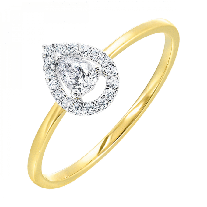 14K Two-Tone Gold Halo Engagement Ring with .25ctw Pear Diamonds
