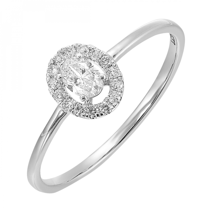 Halo Engagement Ring with .25ctw Oval Diamonds in 14k White Gold