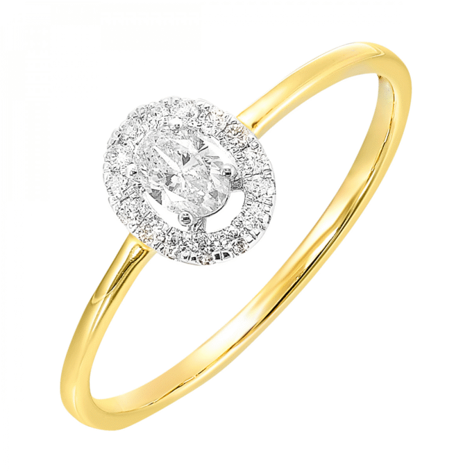 Halo Engagement Ring with .25ctw Oval Diamond in 14k Tri-Color Gold