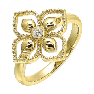 Beaded Flower Fashion Ring with .05ctw Round Diamonds in 14k Yellow Gold