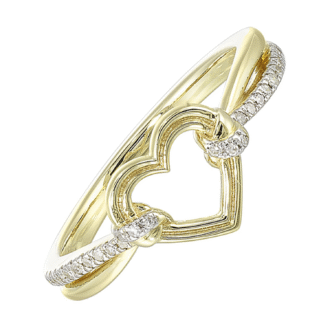 Open Heart Fashion Ring with .10ctw Round Diamonds in 10k Yellow Gold