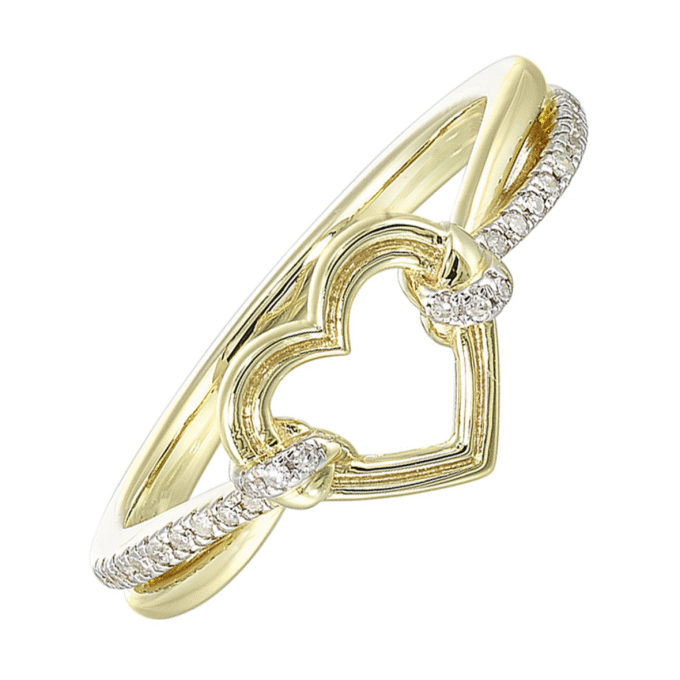 Open Heart Fashion Ring with .10ctw Round Diamonds in 10k Yellow Gold