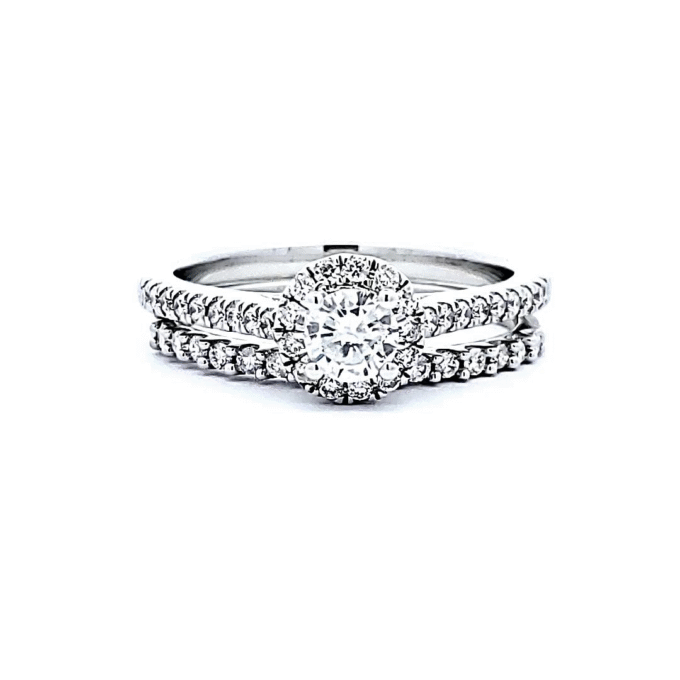 Halo Bridal Set with .69ctw Round Diamonds in 14k White Gold