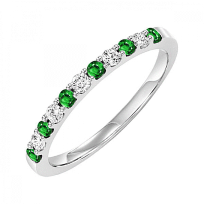 Anniversary Band with .20ctw Diamonds and 8 Emeralds in 10k White Gold