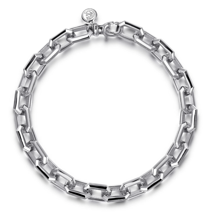 Sterling Silver Men's Faceted Chain Bracelet, 8.5" Length