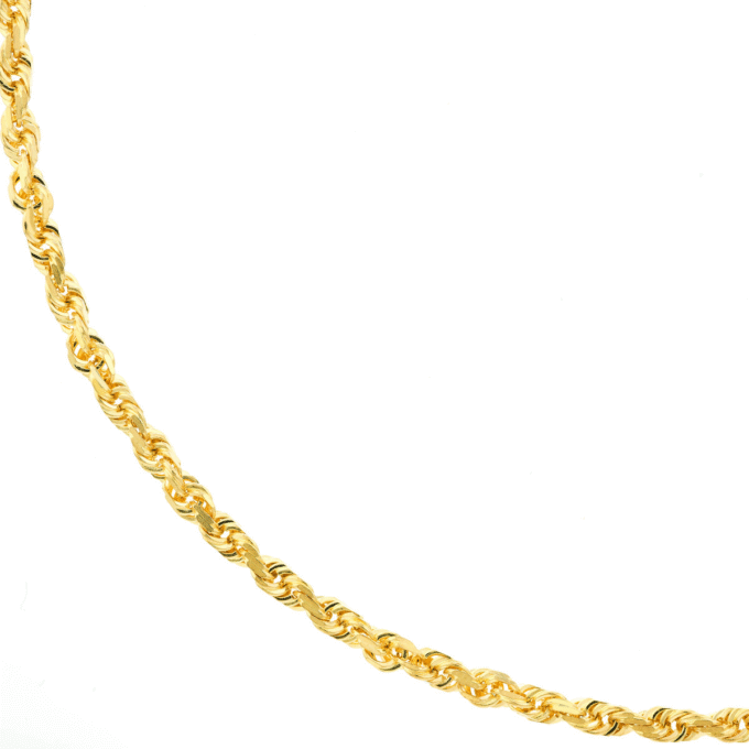14K Yellow Gold 16" 3MM Diamond-Cut Rope Chain with Clasp