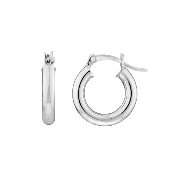 14K White Gold Triple Small Round Tube Hoop Earrings