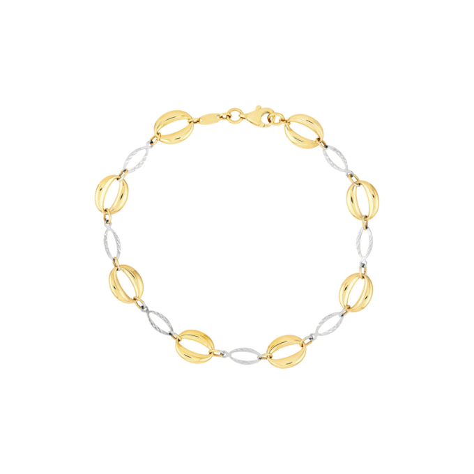 14K Tri-Color Light Weight Puffed Alternate Link Bracelet 7.5"