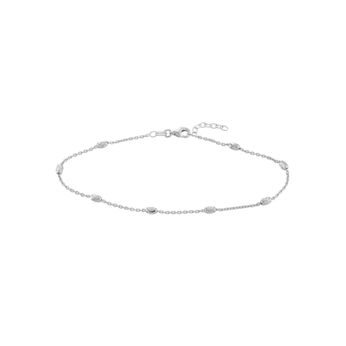 Sterling Silver Moon Bead Station Anklet 10" Length