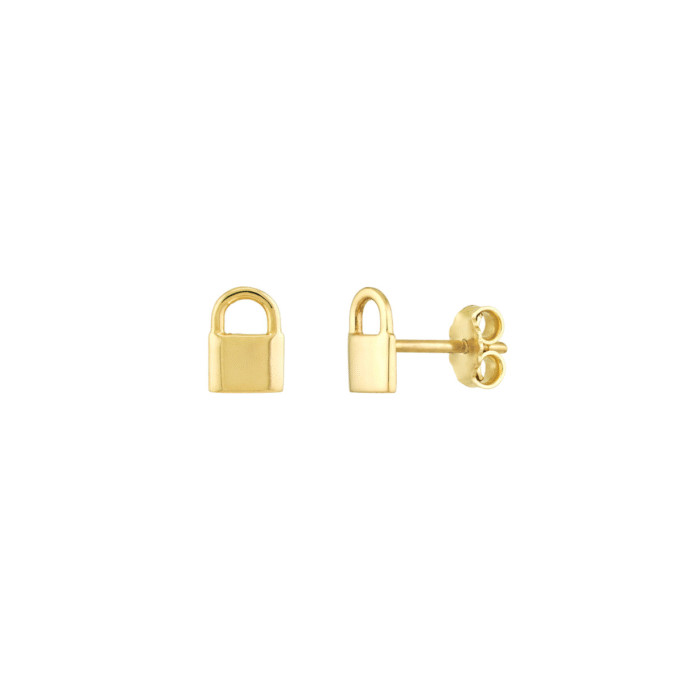 14K Yellow Gold Padlock Design Stud Earrings