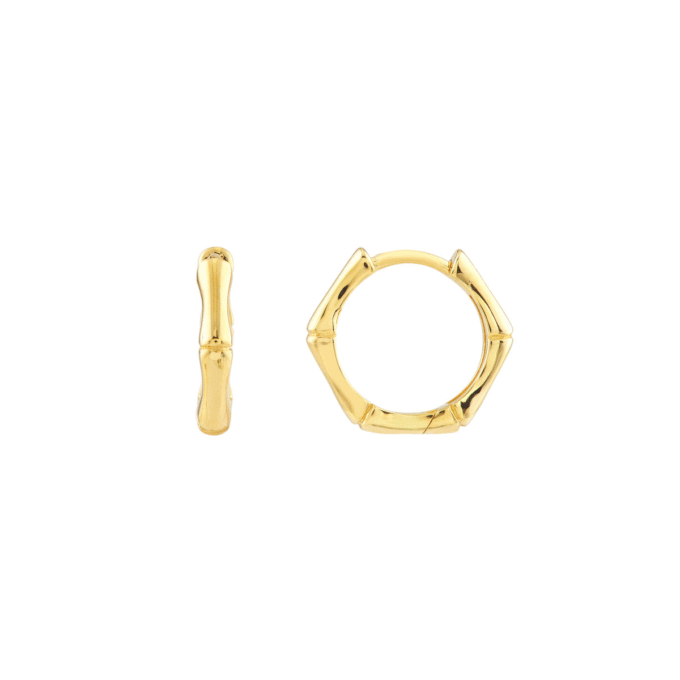 Bamboo Pentagon Huggie Earrings in 14k Yellow Gold