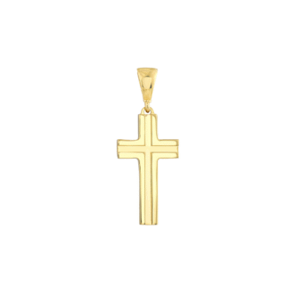 Small Grooved Cross Necklace with Rope Chain in 14k Gold