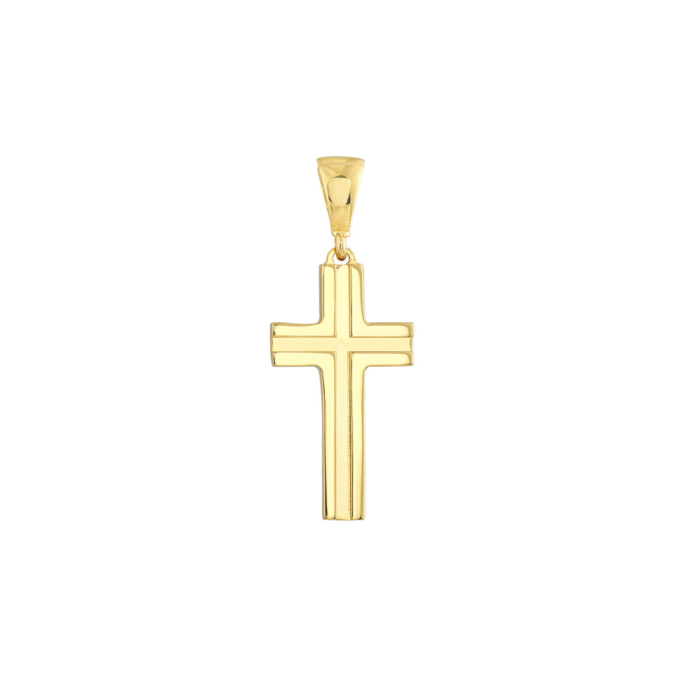 Small Grooved Cross Necklace with Rope Chain in 14k Gold
