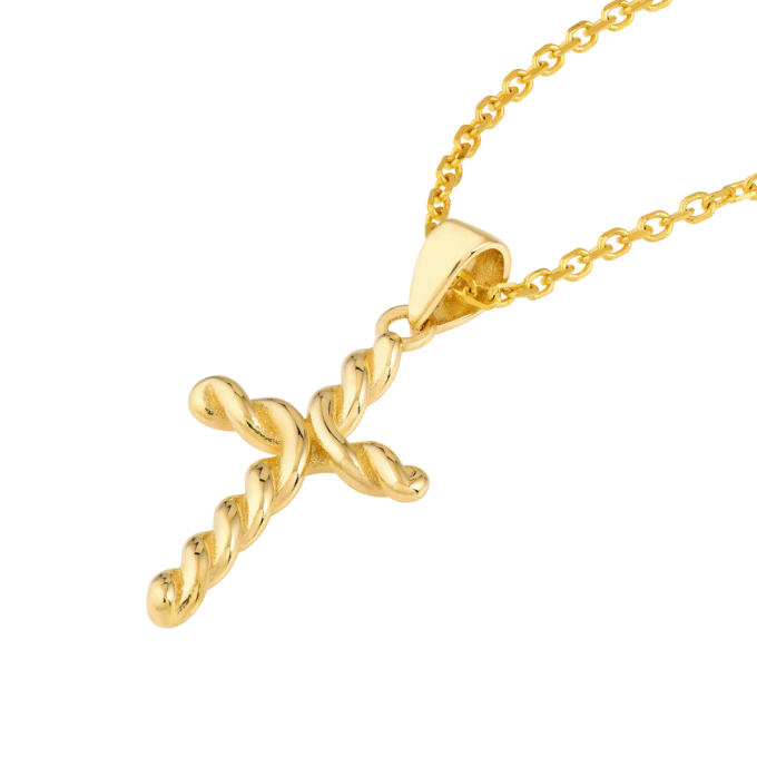 Twisted Cross Necklace in 14k Yellow Gold