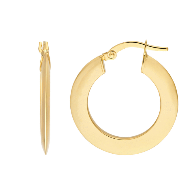 14K Yellow Gold 15mm Triangular Tube Hoop Earrings