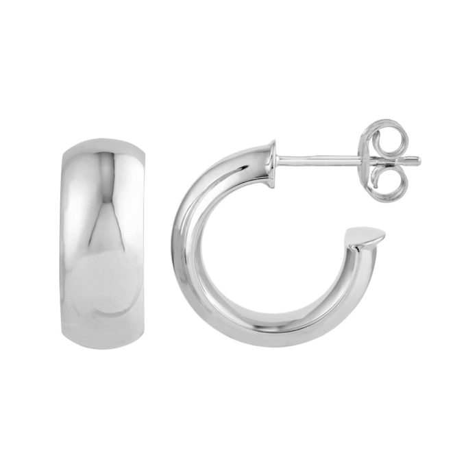 14K White Gold 10mm D-Tube Huggie Hoop Earrings