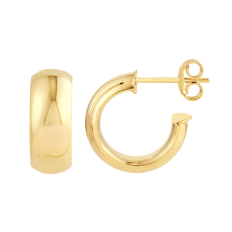14K Yellow Gold 10mm D-Tube Huggie Hoop Earrings