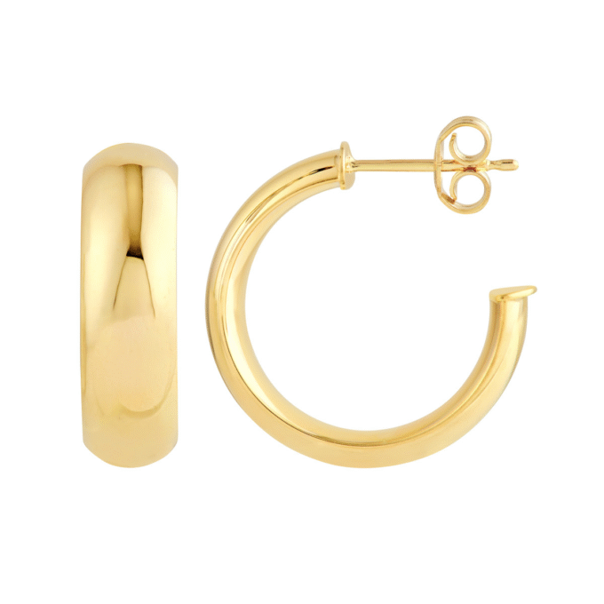 14K Yellow Gold 15mm D-Tube Round Hoop Earrings