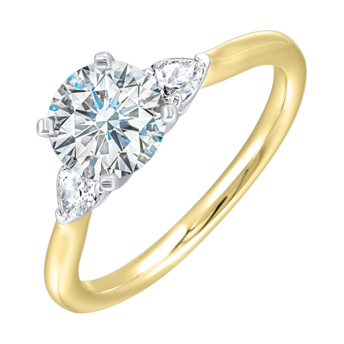 3 Stone Semi Mounting Engagement Ring with 1/3ctw Round CZ in 14k Yellow Gold
