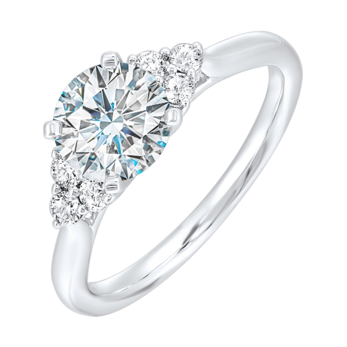 Semi Mounting Engagement Ring with 1/5ctw Round CZ in 14k White Gold