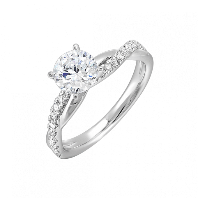 14k White Gold Semi Mount Engagement Ring with Round CZ Center and .20ctw Diamonds