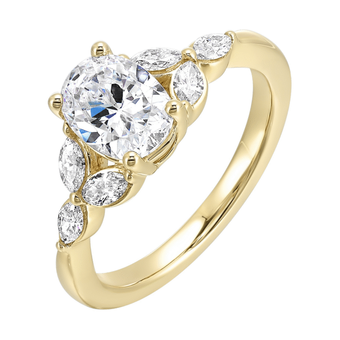 14k Yellow Gold Semi Mount Engagement Ring with 1/3ctw Oval CZ