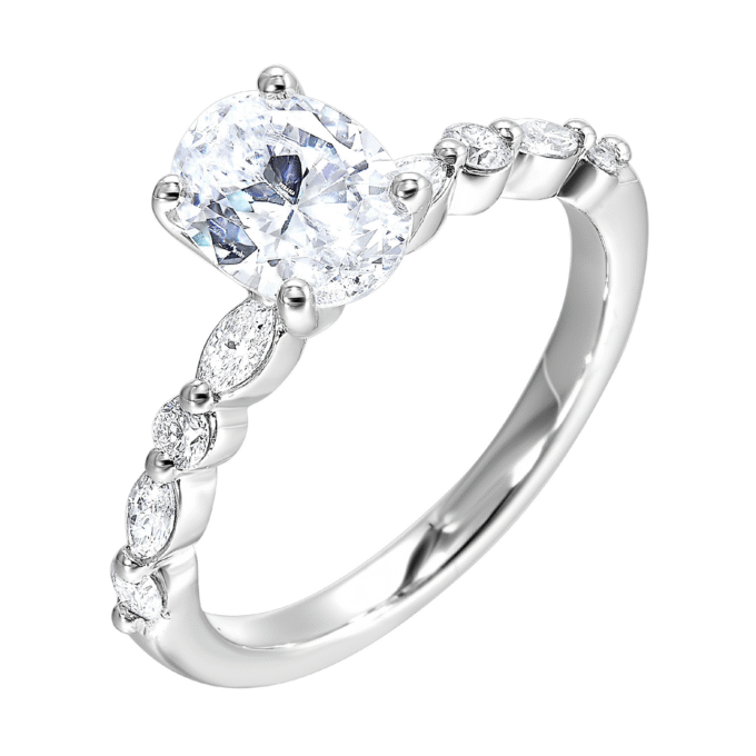 14k White Gold Semi-Mount Engagement Ring with 1/3ctw Round and Square Cut Diamonds