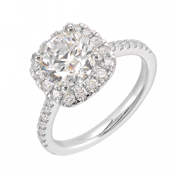 Halo Semi Mount Engagement Ring for 1ct Round Center with 1/2ctw Diamonds in 14k White Gold