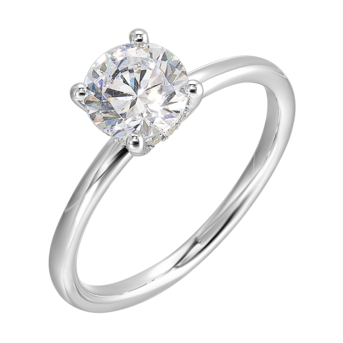 Hidden Halo Semi-Mount Engagement Ring for 1ct Round Center in 14k White Gold