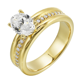 14k Yellow Gold Wide Band Semi-Mount Engagement Ring with .17ctw Round CZ Center