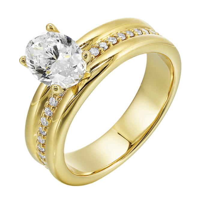 14k Yellow Gold Wide Band Semi-Mount Engagement Ring with .17ctw Round CZ Center