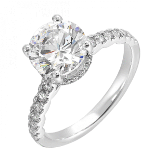 Hidden Halo Semi-Mount Engagement Ring for 2ct Round Center in 14k White Gold