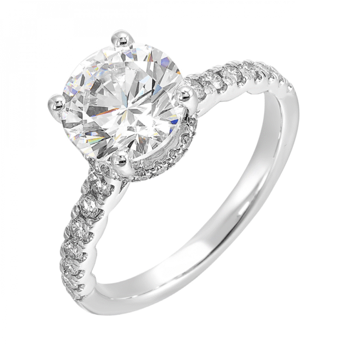 Hidden Halo Semi-Mount Engagement Ring for 2ct Round Center in 14k White Gold
